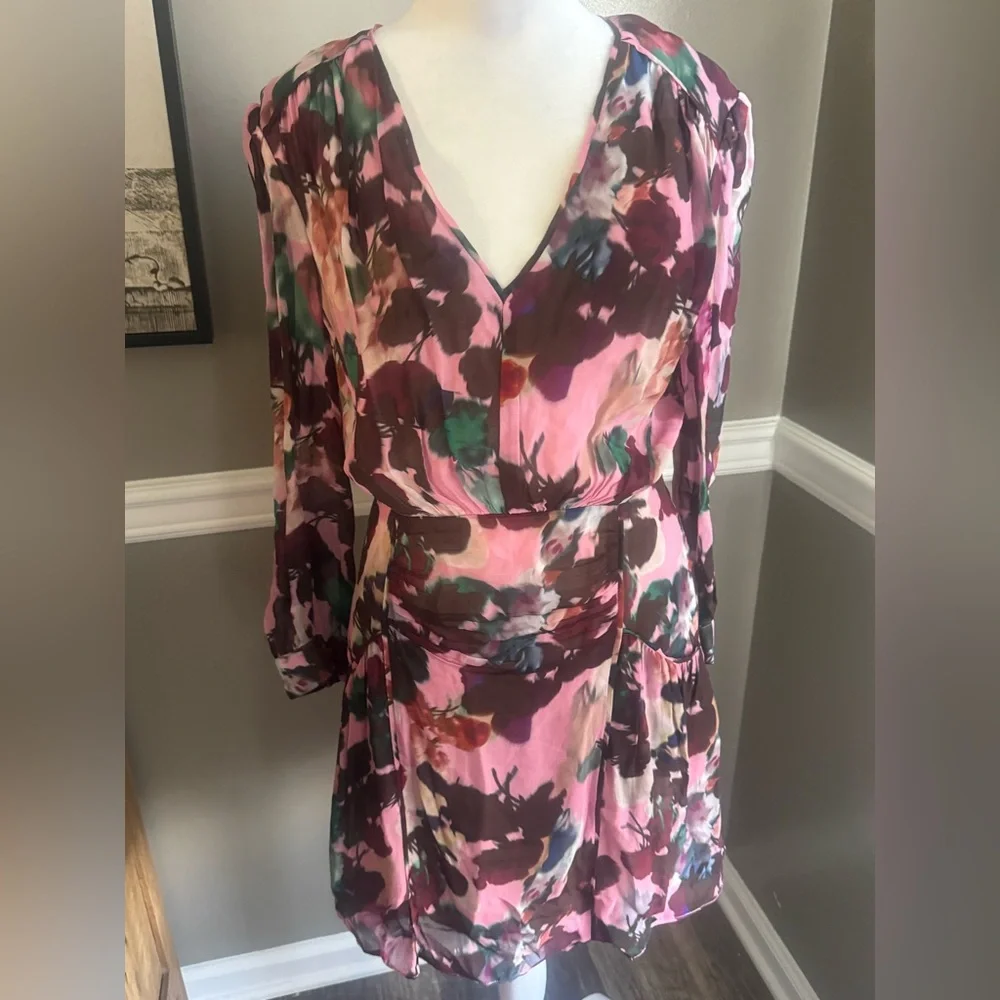 Reiss Josephine Pink Plum Floral Dress W/Pockets Size 4 NWT $320